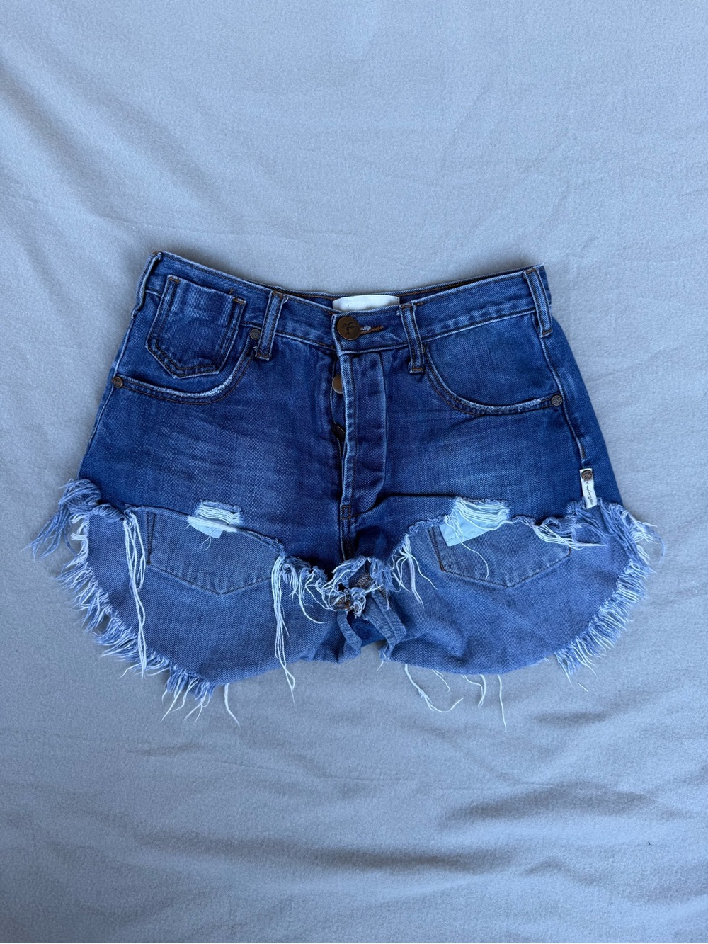 One Teaspoon Shorts Women Sz 25 Dark Blue Distressed Frayed HemJean